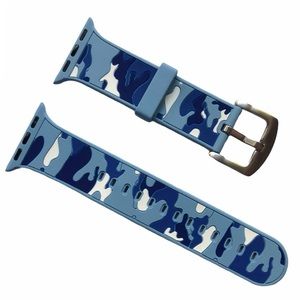 5/$20 NEW BLUE CAMO Silicone Sport Band Apple Watch 38/40/41mm M Buckle